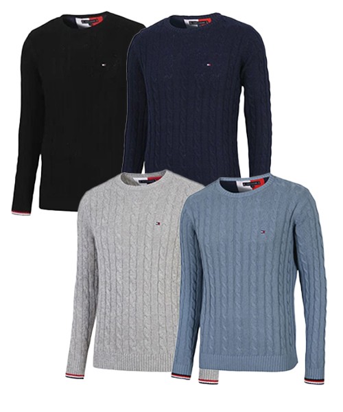 [병행수입][타미] 크루넥 꽈배기 케이블 니트_블랙 S